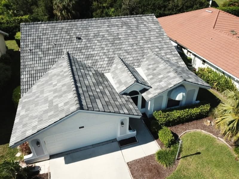 Aerial view of a tile roof